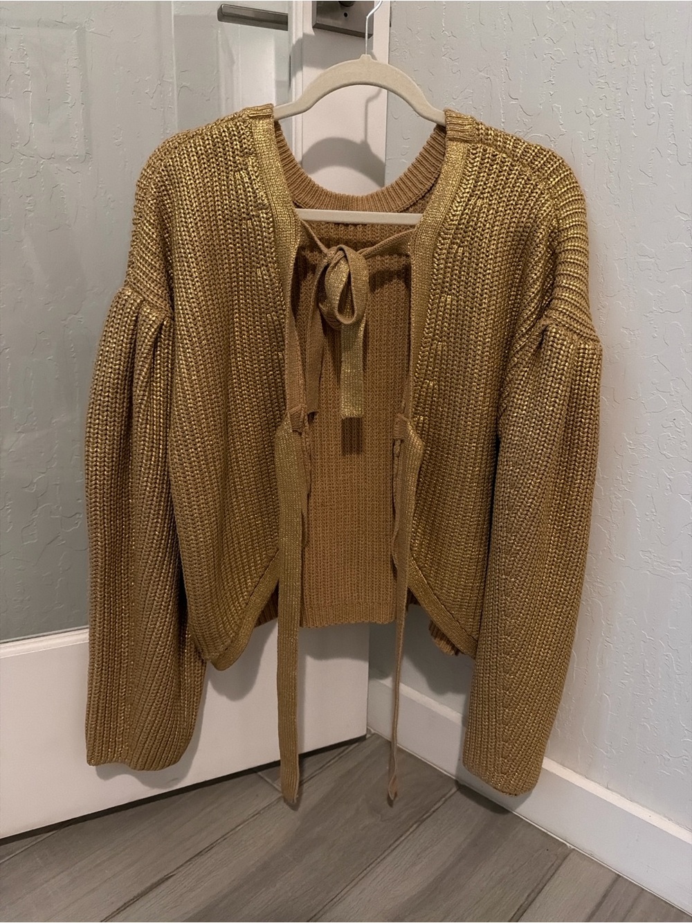 Kika Vargas Mustard Knit Tie-Front Cardigan